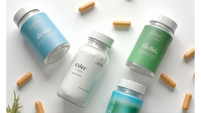 Selección de suplementos alimenticios en envases elegantes.